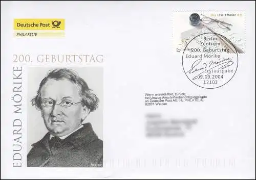 2419 Schriftsteller Eduard Mörike, Schmuck-FDC Deutschland exklusiv