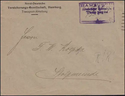 Infla-Expédition d'urgence temple payant sur lettre HAMBURG Septembre 1923