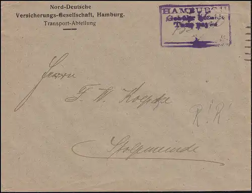 Infla-Notausgabe Gebühr-bezahlt-Stempel auf Brief HAMBURG September 1923