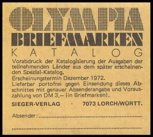 MH 17 Olympiamarken 1972 - postfrisch