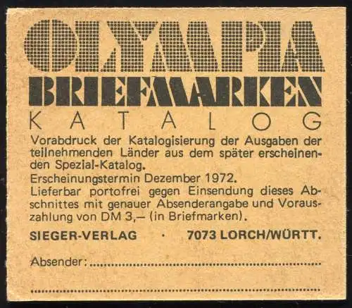 MH 17 Olympiamarken mit DDF auf 4.DS Haken links oben am M von BRIEFMARKEN, **