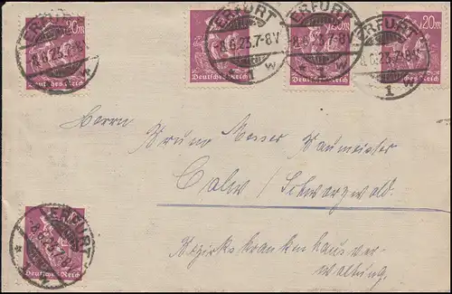 241 Infla Bergarbeiter 20 Mark als MeF auf Brief von ERFURT 8.6.23 nach Calw