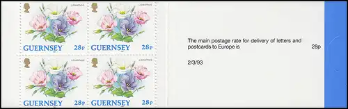 Guernesey Carnets de marques 0-9 Fleurs - Lisianthus 1993 **