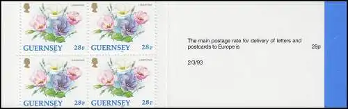 Guernesey Carnets de marques 0-9 Fleurs - Lisianthus 1993 **
