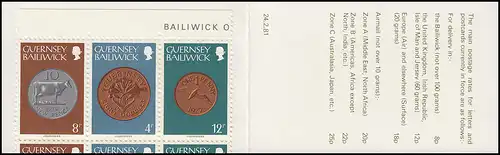 Guernsey Markenheftchen 15 Münzen Rockaine Castle 1981, **