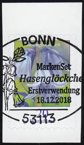 3432 Blume Hasenglöckchen 20 Cent, selbstklebend aus FB 83, EV-O Bonn 18.12.18