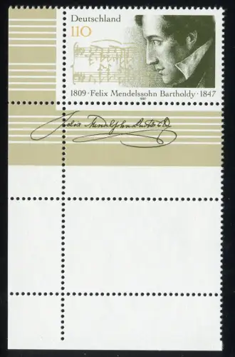 1953L Mendelssohn: Ecke unten links mit komplettem Randfeld + Leerfeld, **