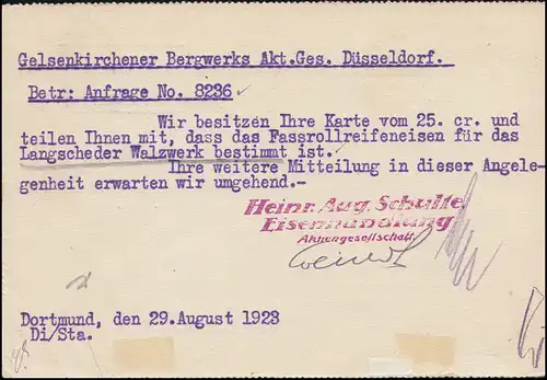 Infla-Expédition d'urgence Temple payant sur carte postale DORTMUND 29.8.1923