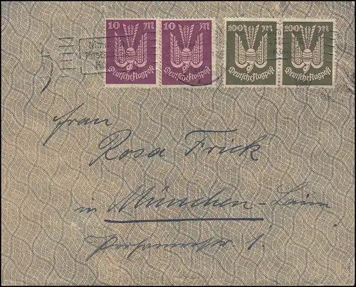 235+237+238 Franc belge sur lettre KAISERSLAUTER 7.7.23 vers Munich