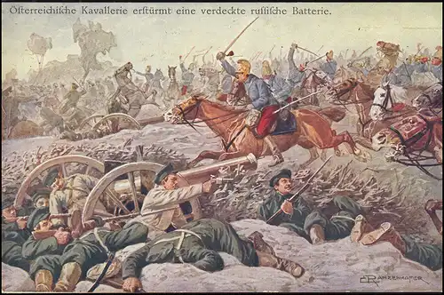 AK Östereichische Kavalerie erstürmt russische Batterie, INNSBRUCK 8..1.15