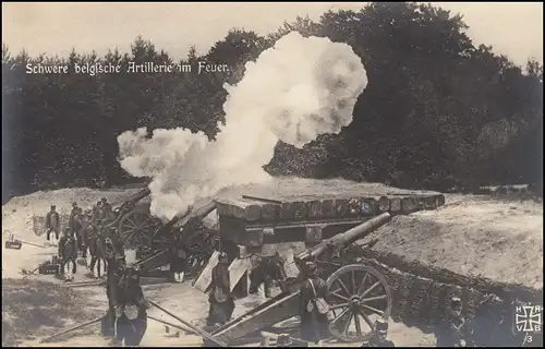 Carte de vue I. Guerre mondiale: Artillerie belge lourde dans le feu, inutilisé