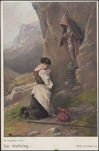 AK La Guerre mondiale: Peinture de Max Kuglmayr - Dieu le protège, TELS 17.5.1918