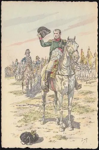 Carte de vue française Napoléon Bonaparte sur le cheval, inutilisé
