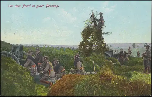 Ansichtskarte Vor dem Feind in guter Deckung als Feldpost FRANKFURT/ODER 14.5.15