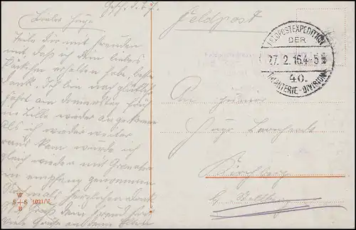 Poste de terrain BS Inf..-Rgt. 104, 27.2.1916 sur AK Schipper repos bien mérité