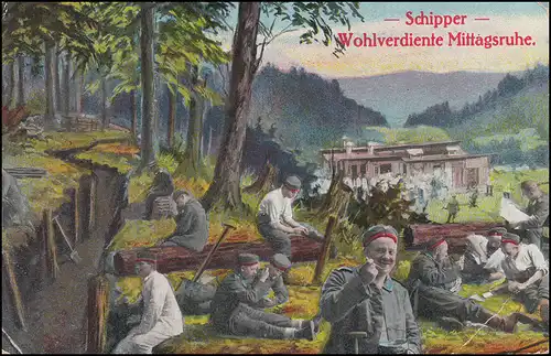 Poste de terrain BS Inf..-Rgt. 104, 27.2.1916 sur AK Schipper repos bien mérité