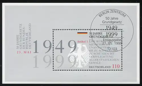 Block 48 Grundgesetz 1999 mit PLF roter Strich über CH von SCHÜTZEN, ESSt BERLIN