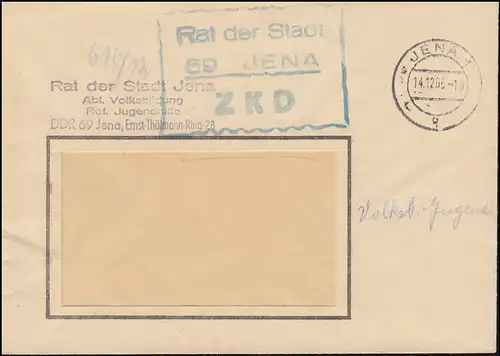 ZKD-Fensterbrief Rat der Stadt JENA Volksbildung Jugendhilfe 14.12.65 nach ZEITZ
