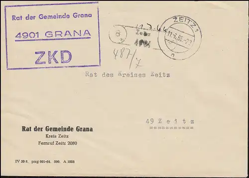 Lettre ZKD Conseil de la municipalité de Grana sur lettre locale TEMPEZ 11.7.66 au Conseil du Cercle