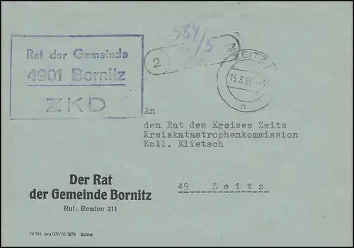 ZKD-Brief Rat der Gemeinde Bornitz als Orts-Brief ZEITZ 15.3.65 an den Kreisrat