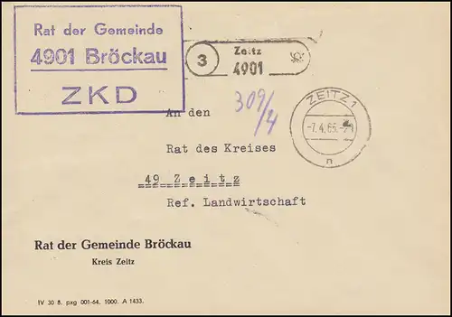 Lettre ZKD Conseil de la municipalité de Bröckau comme lettre locale TEMPEZ 7.4.65 au conseil de district