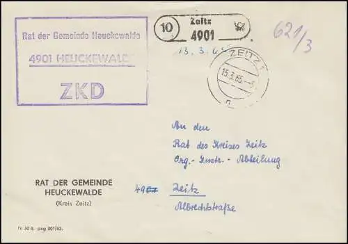 Lettre ZKD Conseil de la municipalité de Heuckewalde comme lettre locale ZEITZ 15.3.65