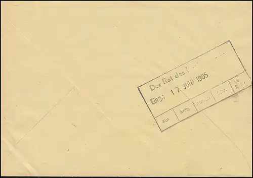 ZKD-Brief Rat der Gemeinde Spora als Orts-Brief ZEITZ 16.6.65 an Rat des Kreises