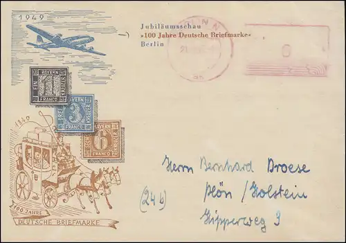 Absenderfreistempel aptiert BERLIN 21.10.49 auf Schmuck-DS Deutsche Briefmarken