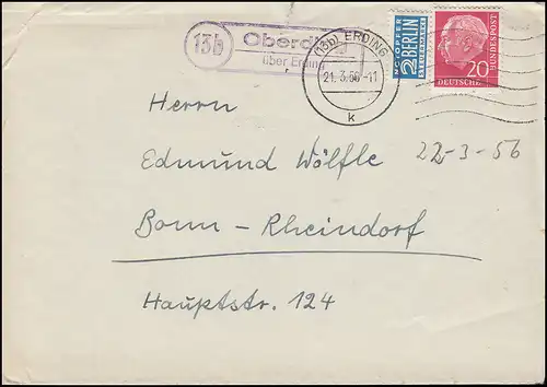 Landpost Oberding über ETERPING 21.3.56, télex avec EF 185x avec victime d'urgence