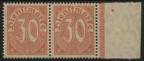 27I Dienstmarke 30 Pf: Null innen teils nicht schraffiert, Randpaar, Feld 30 **