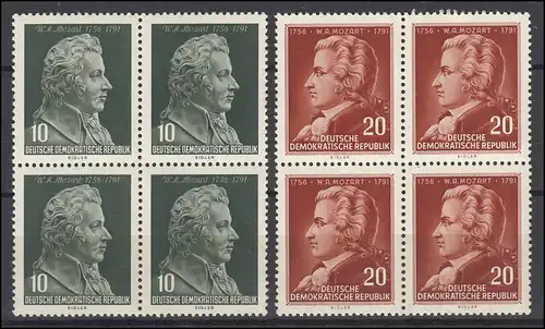 510-511 Compositeur Wolfgang Amadeus Mozart 1956 comme jeu de quatre blocs **