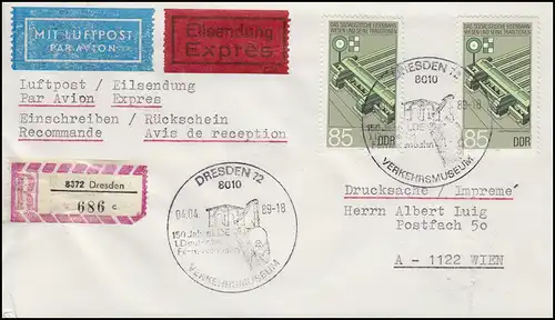 DDR 2971 Hauptbahnhof Leipzig, MeF Eil-R-Bf SSt Dresden Verkehrsmuseum 4.4.1989