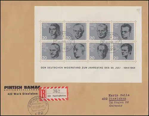 Bloc 3 Attention 20 juillet 1944 R-Lettre EPPINGHOVEN 31.12.1966 à Dinslaken