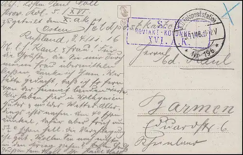 Poste de terrain PROVIANT-COLONNE 5 AK Paysage russe Poste du champ 196- 5.11.16