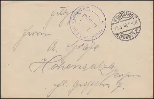 Lettre postale du régiment de Grenade 9 sur lettre STARGARD (POMM) 1 - 17.5.18