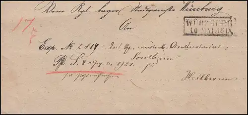 Bayern Briefhülle Bürgermeister von WÜRZBURG 10.5.1866 nach Heilbronn