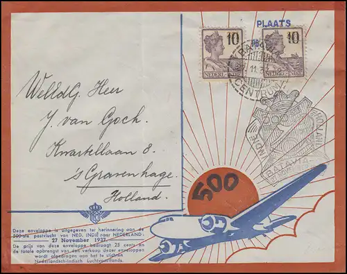 500. Vol postal néerlandais Inde-Pays-Bas BATAVIA 27.11.37 n. s'Gavenhage