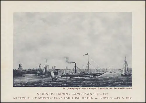 Poste du navire Bremen-Bremerhaven MS OCEANA SSt 13.6.38 sur PP 122 Journée des philatélistes