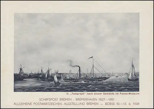 Schiffspost Bremen-Bremerhaven MS OCEANA SSt 13.6.38 auf PP 122 Philatelistentag