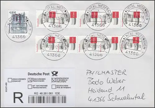 2964 Drei Cent - zwei 5er-Streifen+Nr. Typ I auf R-Eig-FDC