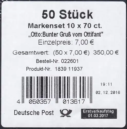 FB 65 Otto Waalkes - Otifant, BANDEROLE feuille