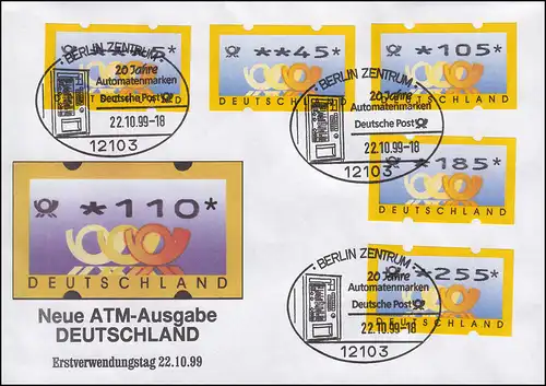 3.2 Posthörner VS-Satz 5 ATM 5-225, Satz-FDC mit ET-O Berlin 22.10.99