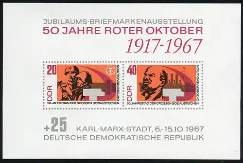 Block 26 Oktoberrevolution 1967 mit PLF schwarzer Punkt im roten Dreieck, **