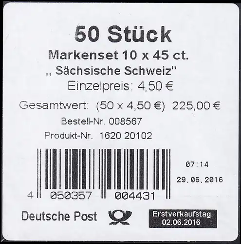 FB 59 Suisse saxonne, feuille feuille-BANDEROLE sans code DHL