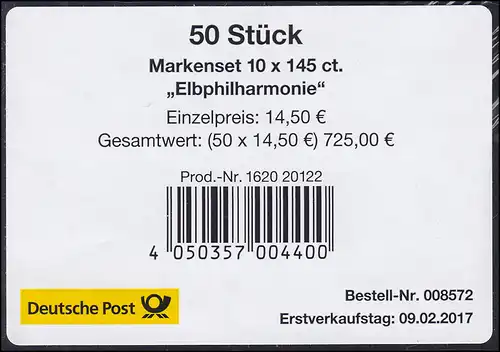 FB 63 Ouverture de l'harmonie elbphil, BANDEROLE feuille sans code DHL