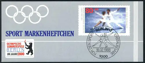Sport 1988 Eiskunstlaufen 80 Pf, 6x802, mit Aufkleber Olympia BERLIN,  **