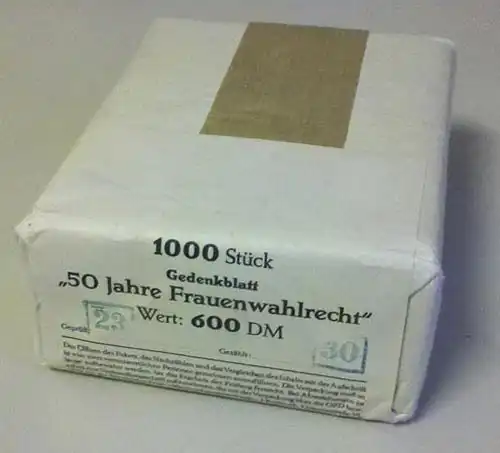 Block 5 Frauenwahlrecht, Orig.-Packung mit Banderole 1000 Blöcke postfrisch **