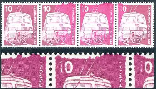 847 IuT 10 Pf: - Viererstreifen mit starker Farbverschmierung, **