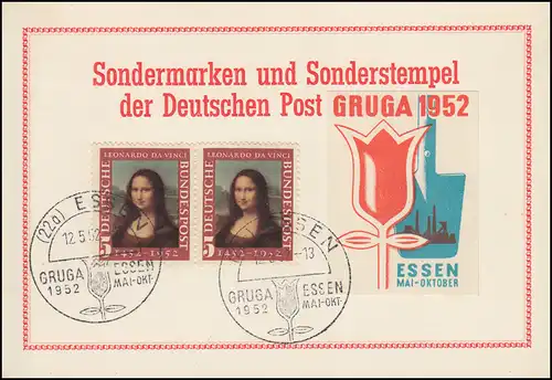 Sonderkarte zur Gruga Essen 1952 mit 148 als Paar SSt ESSEN GRUGA Blume 12.5.52