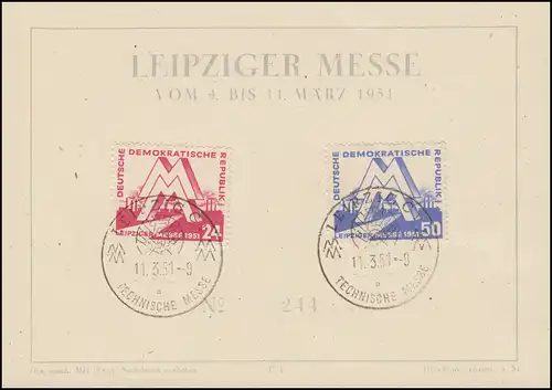 282-283 Leipziger Messe 1951 Messekarte mit SSt LEIPZIG Technische Messe 11.3.51